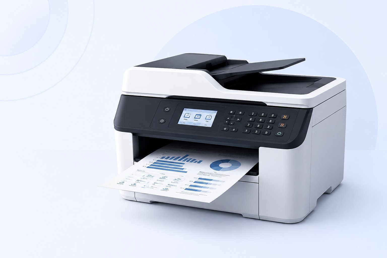 A wireless all-in-one printer, ready to scan, copy and print